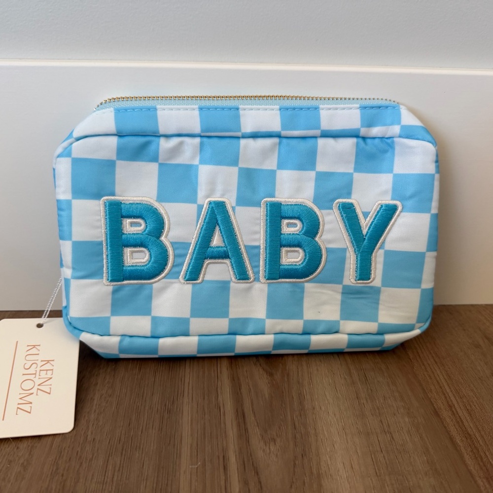 kenz kustomz NWT Blue and White Checkered 'BABY' Pouch